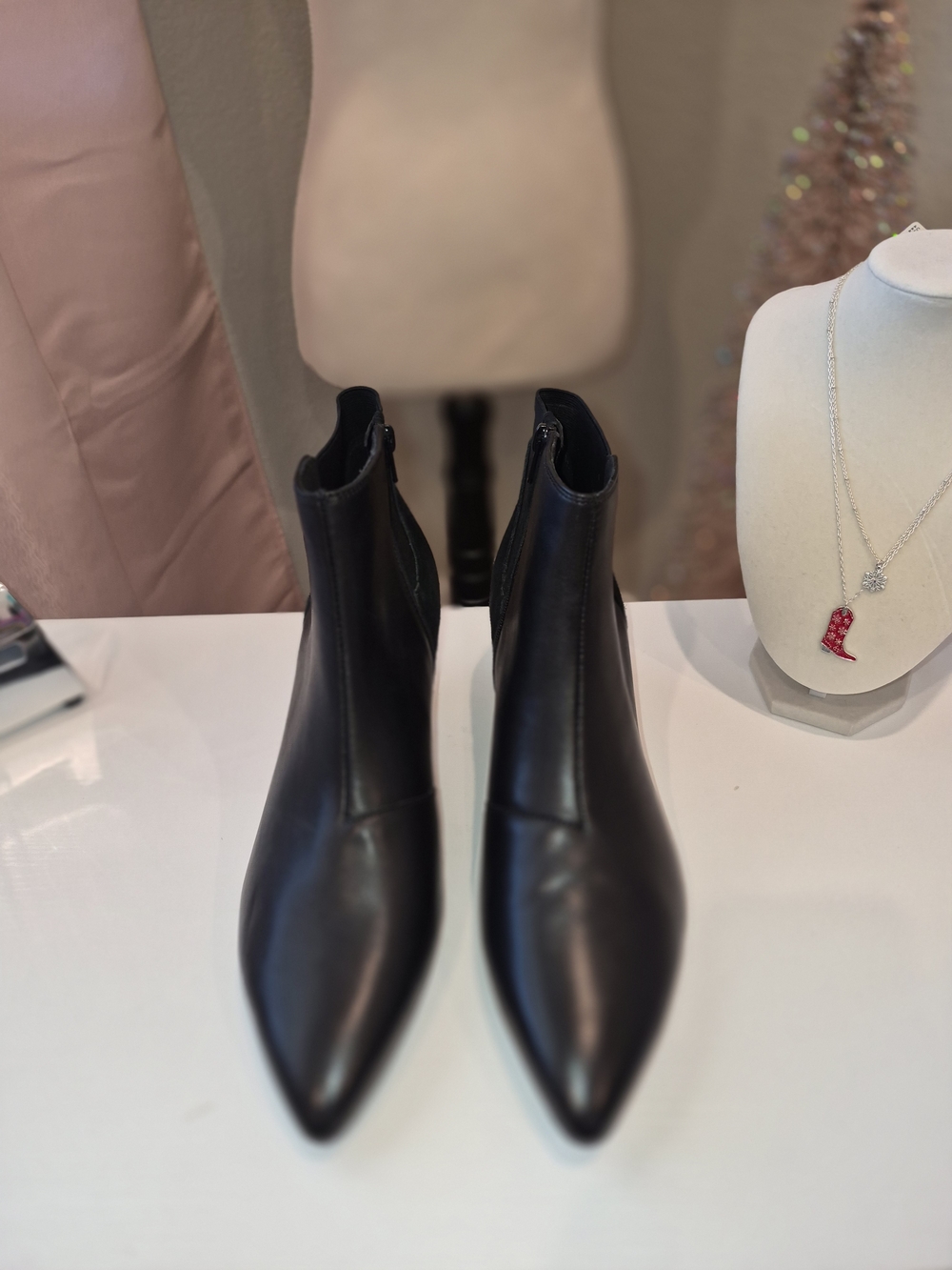 Clarks Black Pointed-Toe Leather Ankle Booties